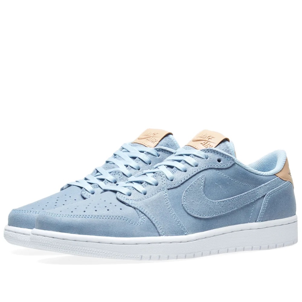 Nike Air Jordan 1 Retro Low OG Premium Suede Ice Blue Vachetta Tan Sneakers